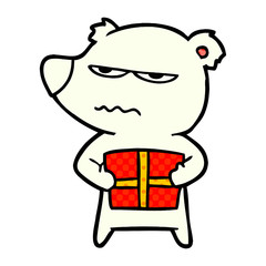 polar bear with christmas present cartoon