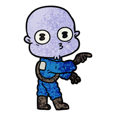 cartoon weird bald spaceman pointing