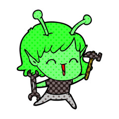 cartoon alien mechanic girl
