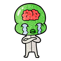 cartoon big brain alien crying