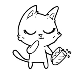 calm cartoon cat considering sharing a baguette