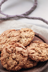 Homemade oatmeal cookies close-up on a napkin