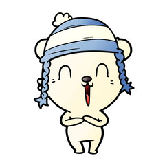 happy cartoon polar bear wearing hat