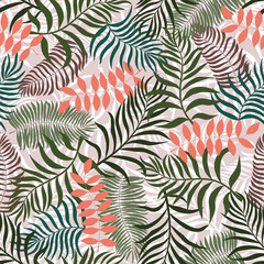 Tropical background with palm leaves. Seamless floral pattern. Summer vector illustration
