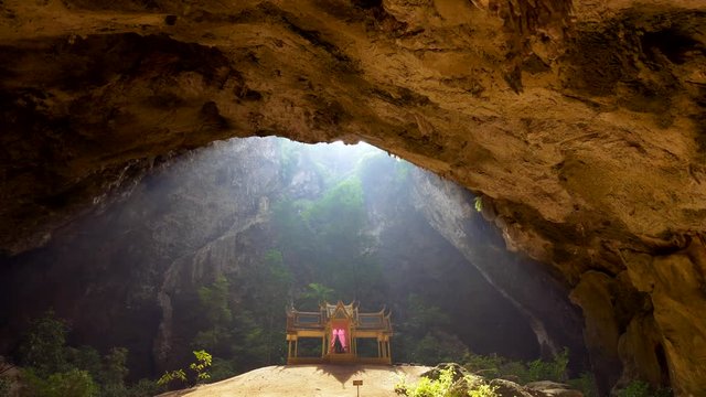 Crane shot of Phraya Nakhon Cave in morning lights. UHD, 4K