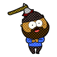 cartoon bearded man with axe in head