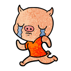 cartoon pig crying running away