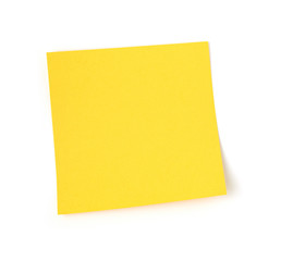 Yellow post it paper note on white background
