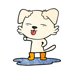 cartoon dog sticking out tongue in puddle