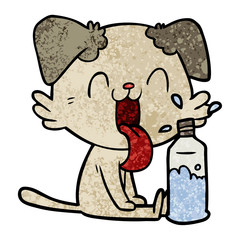 cartoon panting dog with water