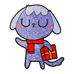cute cartoon dog with christmas present
