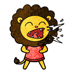 cartoon roaring lion in dress