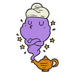 cute cartoon genie rising out of lamp