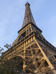 PARIS, FRANCE, on October 27, 2017. The Eiffel Tower lit with the sunset sun