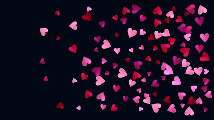 Valentine Pattern, Vector Falling Heart Background. Showering, Flying Elegant Wedding Pink Red Hearts Petals. Romantic Birthday Garland Decoration Nice Valentine Pattern, Minimal Banner Design