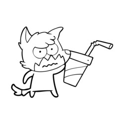 cartoon unhealthy fox with junk food