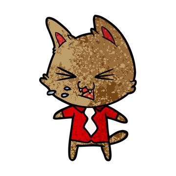 cartoon cat wearing shirt hissing