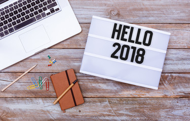 Hello 2018 office desk flat lay