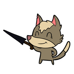friendly cartoon wolf with umbrella