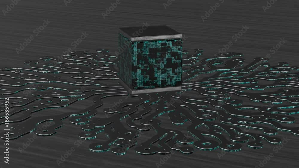 Poster beautiful 3d animation of the cpu.the work of the processor standing on the tree from the computer b
