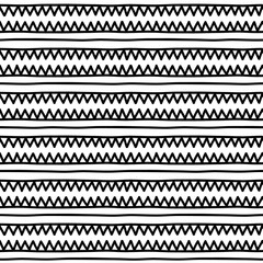 Simple black and white doodle triangles geometric striped seamless pattern, vector