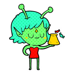 cartoon alien girl with bag of candy