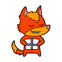 fox cartoon character with present