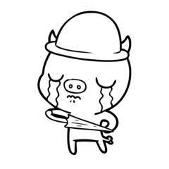 cartoon pig crying wearing business clothes