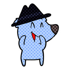 laughing bear cartoon wearing hat