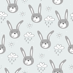 Seamless pattern with cute little bunny. vector illustration