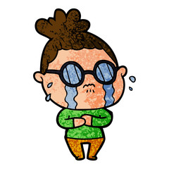 cartoon crying woman wearing spectacles