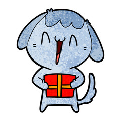 cute cartoon dog with christmas present