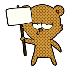 bear cartoon character with protest sign