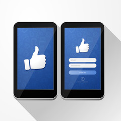 vector illustration smart phone social network icon thumb up login screen with name and password check