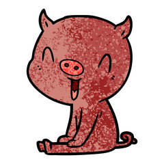 happy cartoon pig sitting