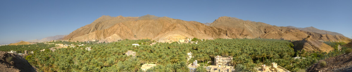 Oasis Panorama Oman Mountains at Jabal Akhdar Al Hajar Mountains