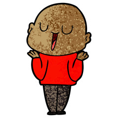 happy cartoon bald man shrugging shoulders