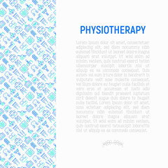 Physiotherapy concept with thin line icons: rehabilitation, physiotherapist, acupuncture, massage, gymnastics, go-carts, vertebrae; x-ray, trauma, crutches. Vector illustration, web page template.