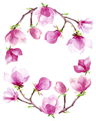 Magnolia watercolor wreath floral frame border wedding invitation bridal shower floral watercolor clipart  