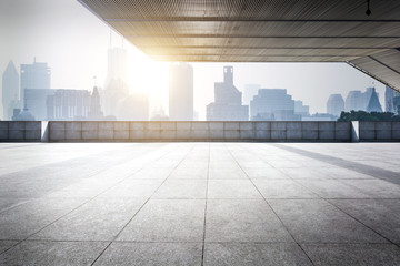 Empty square and floor with sky