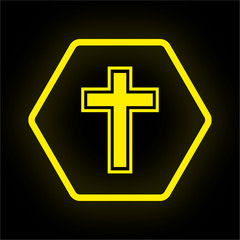 Neon Button Polygon - Kreuz - Glaube