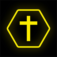 Obraz premium Neon Button Polygon - Kreuz - Religion