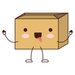 sealed kawaii animated cardboard box in colorful silhouette