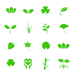 Plant and leaf vector icon set. Nature and Geology concept. Energy saving concept. Isolated white background