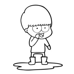 happy cartoon boy splashing in puddle