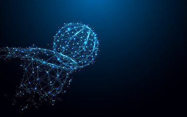 Fototapeta premium Abstract basketball slam dunk form lines and triangles, point connecting network on blue background. Illustration vector