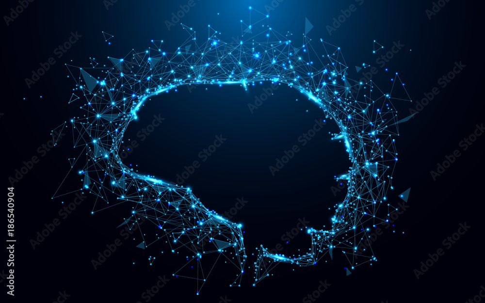 Leinwandbilder Abstract brain form lines and triangles, point connecting network on blue background. Illustration vector