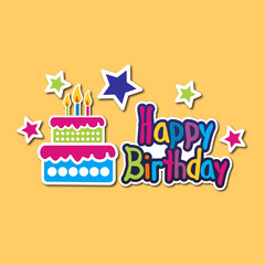 Naklejka premium Happy birthday paper sign over confetti. Vector holiday illustration.