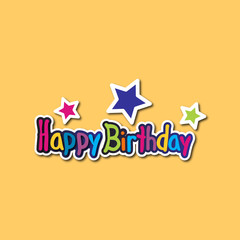 Happy birthday paper sign over confetti. Vector holiday illustration.