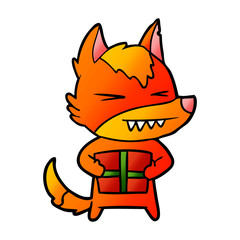 fox cartoon character with present